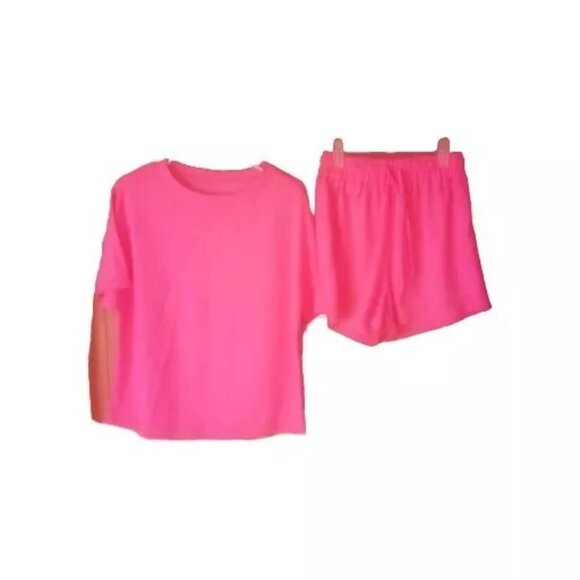 Women's Pink  pullover short sleeve top elastic waist shorts Short Set Size S - Picture 2 of 5